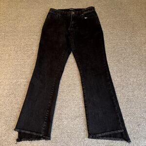 Who What Wear Cropped Jeans Women’s 4 Black Denim Stretch Dark Wash Fringe Hem